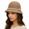 French Style Flower Topper Hat Pearl Woolen Bucket Hat Fashion Fisherman Hat  Lady