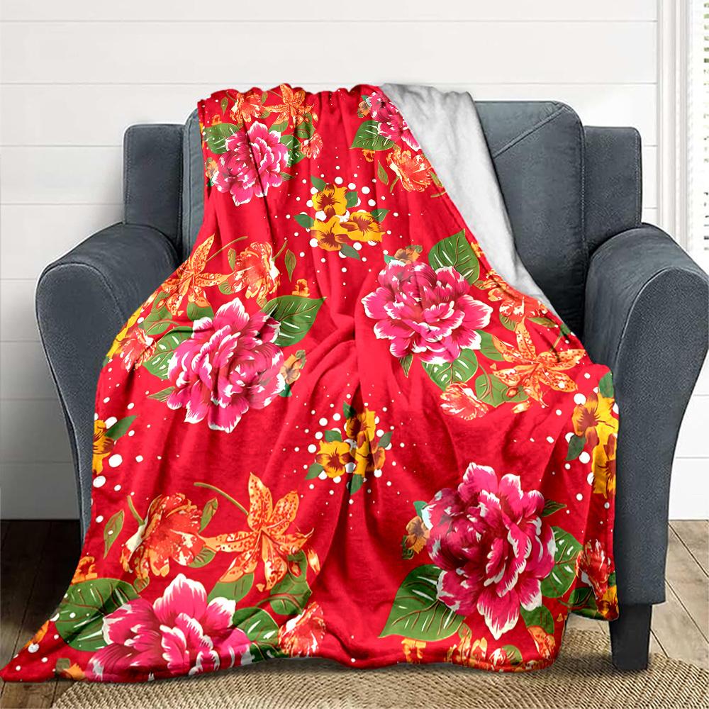 1ks Květinová červená vzorovaná deka Teplá, Ideální pro kempování a cestování, Skvělý dárek pro každé roční období yy250904172