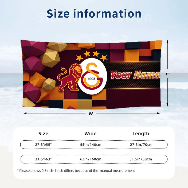 Custom Text Beach Towel, Soft Absorbent Swimming Multi-use TowelGalatasaray FC