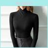 Cross Neck Long Sleeve T Shirt With Splicing For Autumn Winter Casual Wear