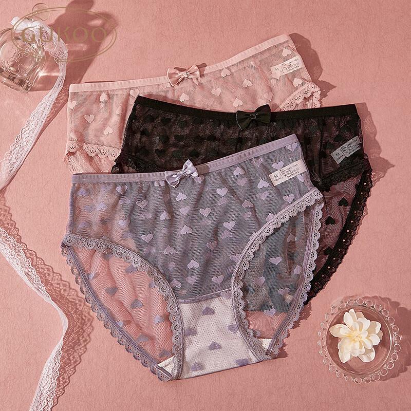 

Женские трусики Gukoo в форме сердца, кружевные с бантиком, сетчатые (3-Pack) 2XL