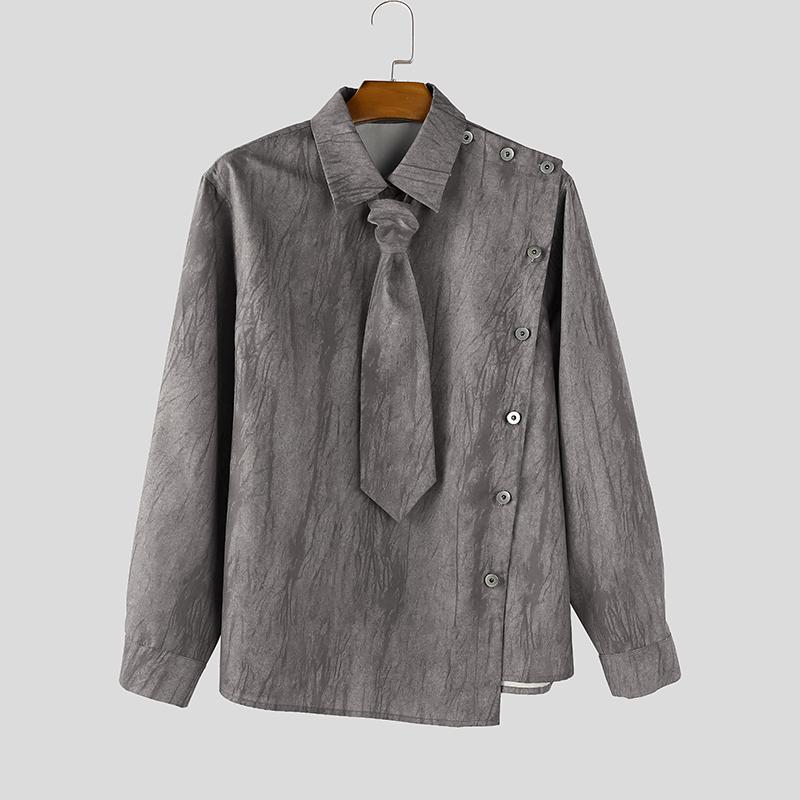 INCERUN Oversiezd Men Casual Lapel Neck Long Sleeve Side Buttons Tie-dyeing Shirts Tops