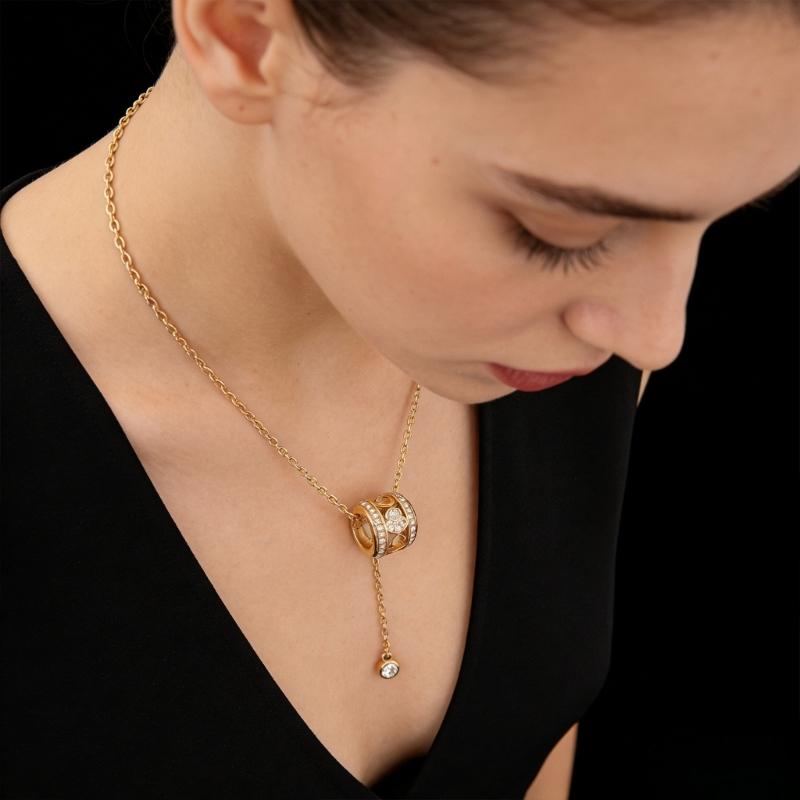 Elegant Gold Plated Zircon Geometric Gourd Pendant Necklace For Women Winter Layering 48cm Long Neck Chain
