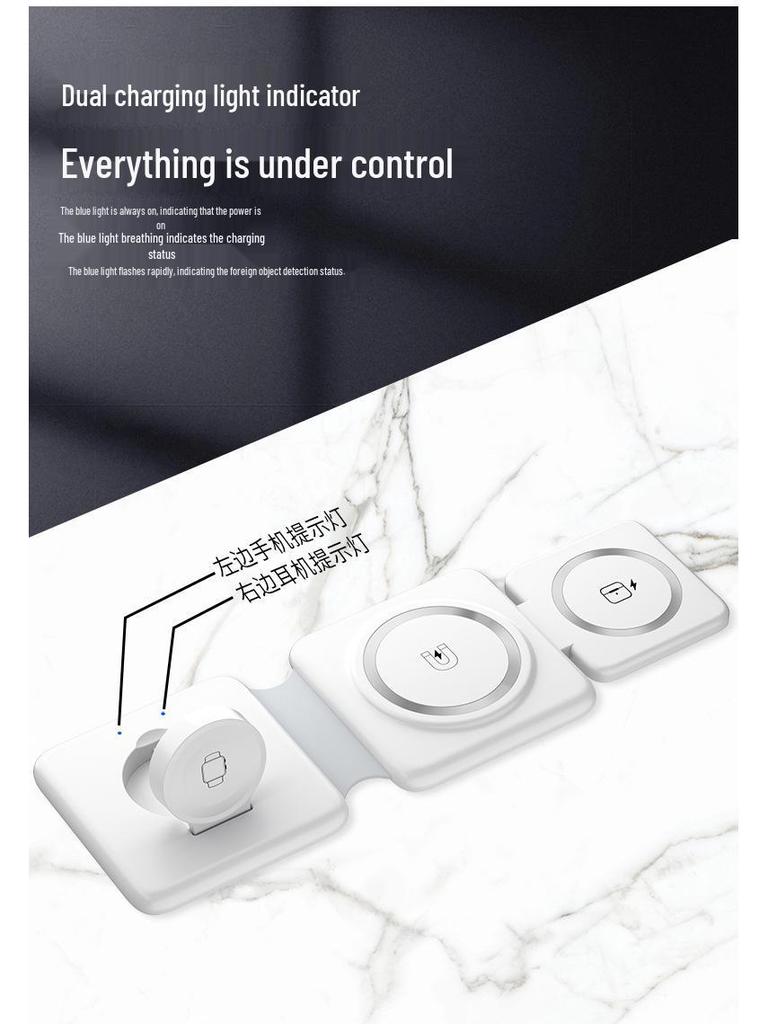 15W Folding Magnetic Travel Wireless Charger: Portable Multifunctional 3-in-1 Phone Charger