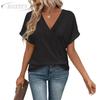 JPNTKY Women's Fashion Casual Solid Color Print Short Sleeve V Neck Blouses & Shirts Unique Design