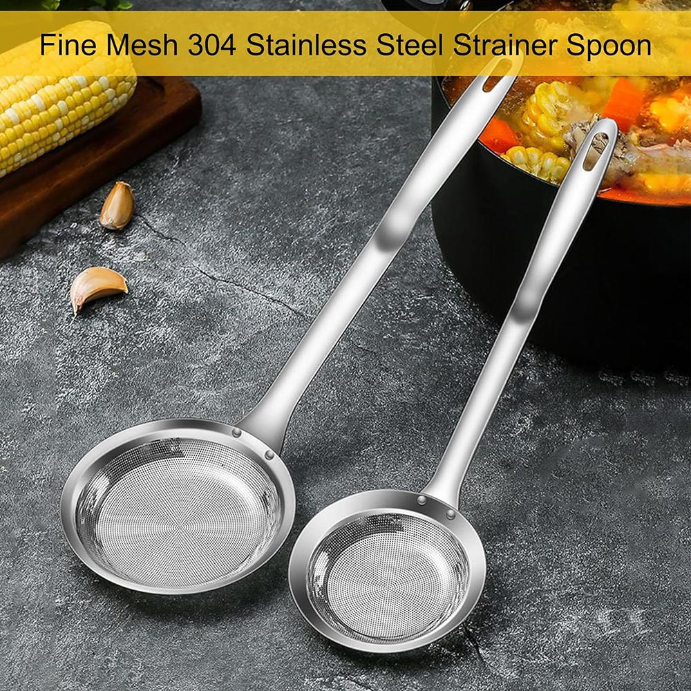 2 Pcs 304 Stainless Steel Extra Fine Mesh Strainer for Skimming Grease and Foam
