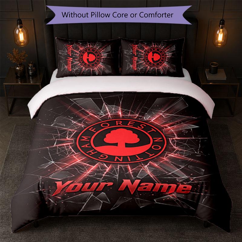 Nottingham Forest FC Custom Name Text Bedding Set 1 Duvet Cover+2 Pillowcases Soccer Logo Personalized Gift For Special Occasion Bedroom Decor