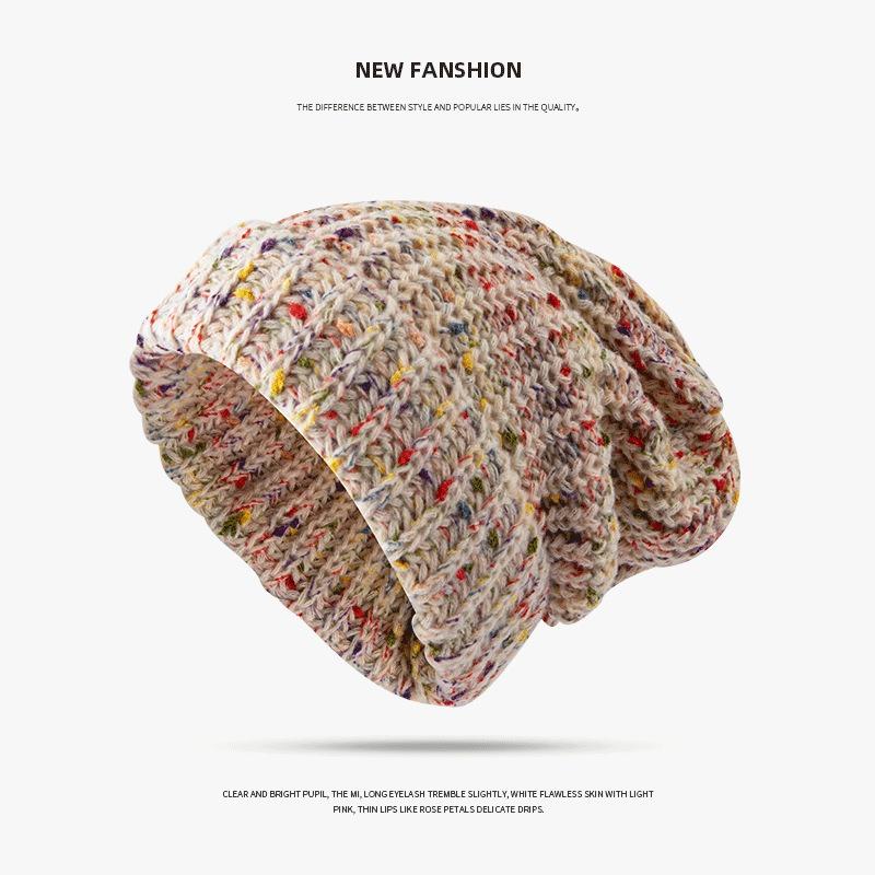 

Универсальная шерстяная шапка женская большой окружности головы, подчеркивающая лицо, шапка с небольшим ворсом, осенне-зимняя, смешанного цвета, теплая вязаная шапка-пуловер One Size