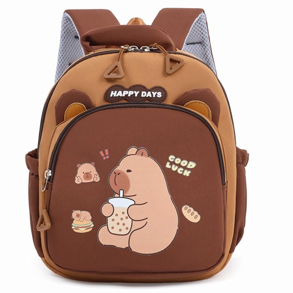 Kawaii Cartoon Capybara Backpack Large Capacity Nylon Capybara School Bag Multi-layer Lightweight Kindergarten Backpack