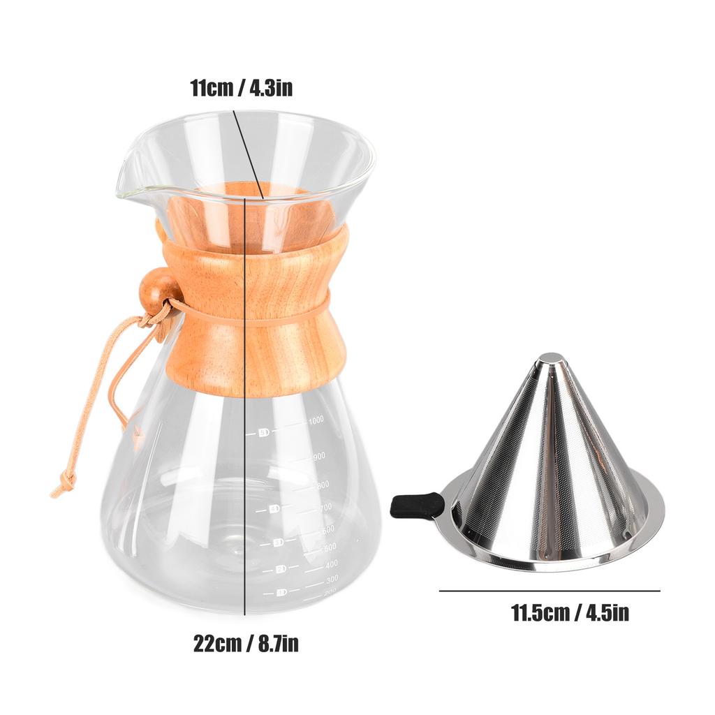 Heat Resistance Coffee Pot Dripper with Funnel Large Capacity Pour Over Coffee Maker for Home1000ml