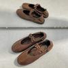Rindslederversion~ Retro runde Spitze flacher Ausschnitt plissiertes Wort mit Mary Jane Einzel-Schuhe Damen Frühling und Herbst Ballerinas
