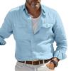 Camisa de manga larga con botones estilo coreano para hombre, algodón, color liso, solapa, bolsillo, top