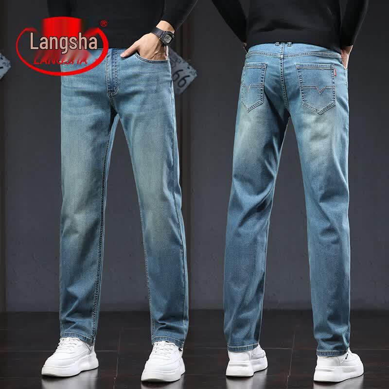 LangSha Men s Loose Straight Fit Denim Jeans 34
