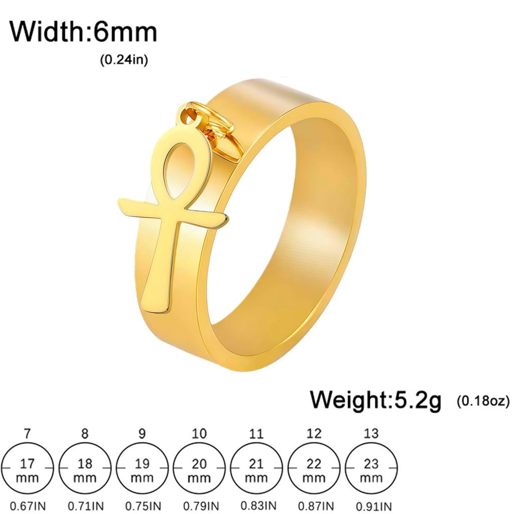 Jeshayuan Ankh Cross Ring for Women Men Stainless Steel Egyptian Symbol of Life Pendant Ring Vintage Religious Jewelry Gift