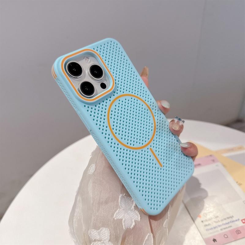 Luxury Contrasting Color Mesh Heat Dissipation Magnetic Protective Case for iPhone 16 Pro Max 15 14 13 12 Pro, Fully Shock-absorbing Protective Cover