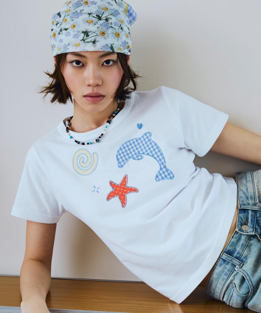 CPGN STUDIO Dolphin Pop Crop Short Sleeve Tee White