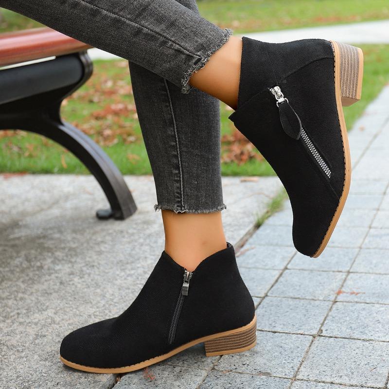 Women's Fall/Winter New Pointed Block Heel Side Zip Large Size Doc Martens