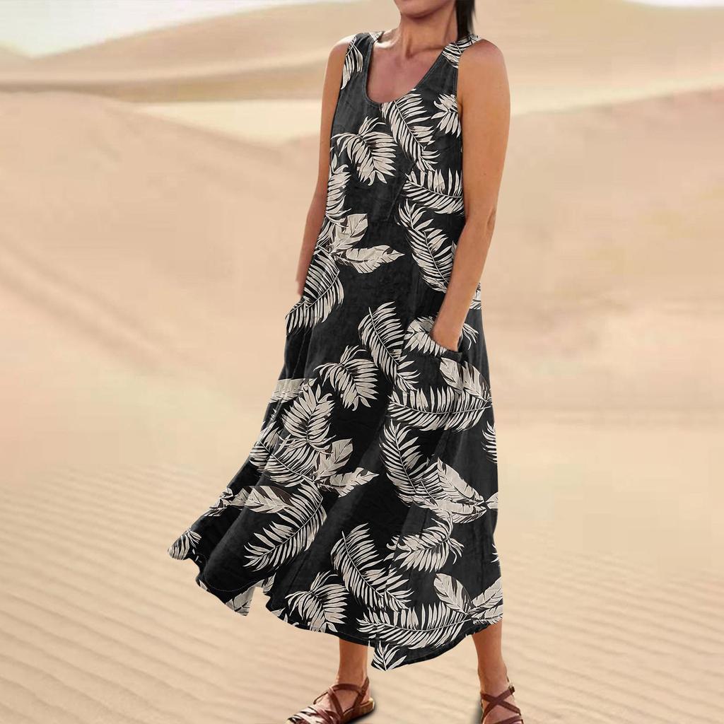 Dress For Women, Spring Summer Boho Casual Fashion Sleeveless Dress For Holiday Large Size