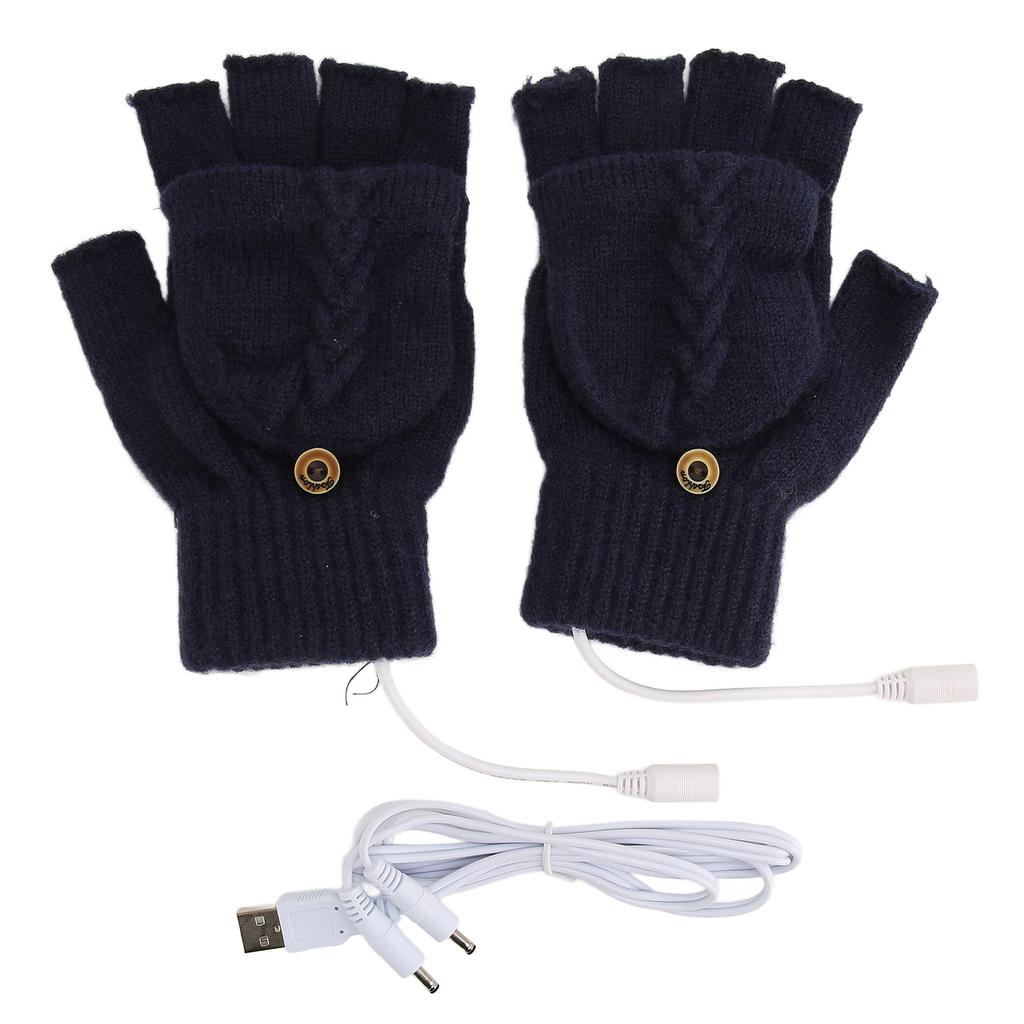 USB Warmer Heated Gloves Flip Half Fingerless Electronic Knitted Hand Gloves for Men Women Winter