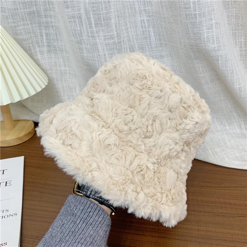 Japanese Plush Fisherman Hat for Women In Autumn and Winter Warm Large Brim Versatile Sweet Temperament Lady Color Fashionable Washbasin Hat