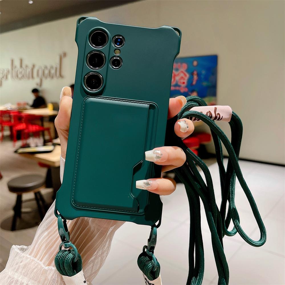 Luxury Crossbody Lanyard Strap Original Silicone Card Holder Case For Samsung S25 S23 S24 Ultra S22 FE A54 A53 A34 Wallet Cover