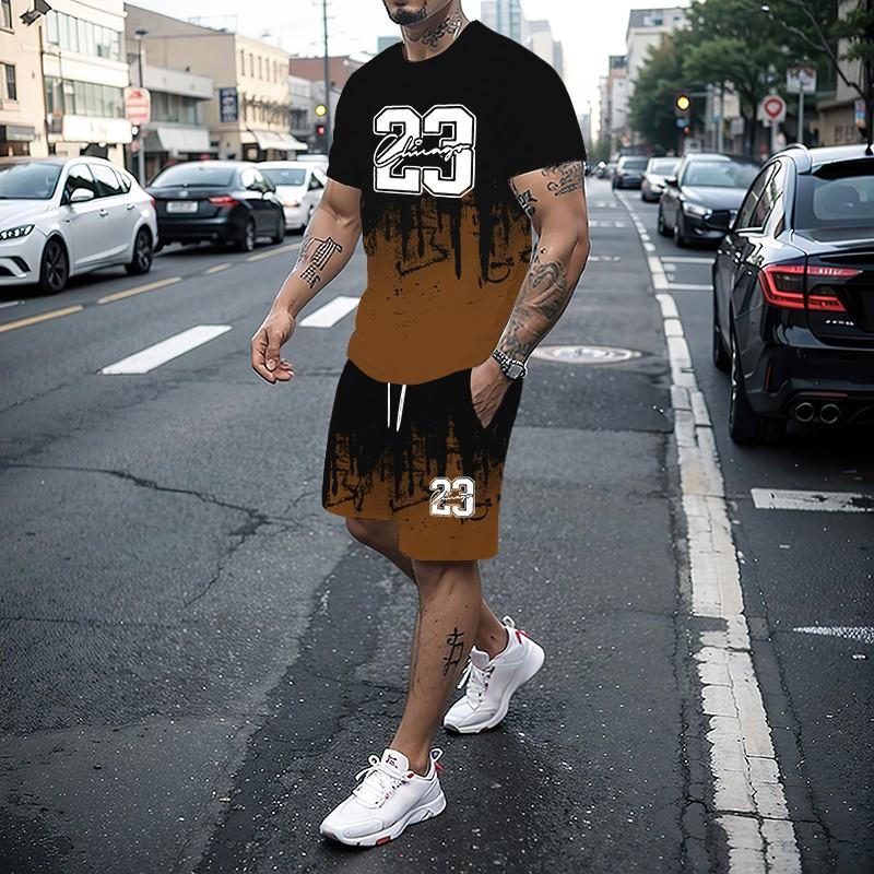 Men's T-shirt Set Summer Fashion Creative 3D Printed Pattern Size 23 Printed Shorts Short Sleeved Combination Casual Two-piece S