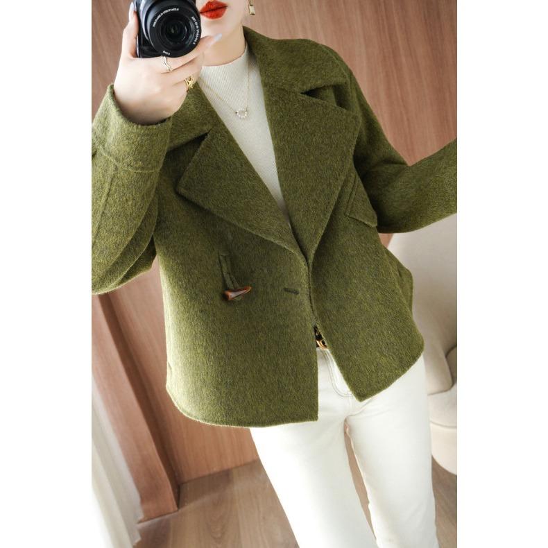 Women's Wool Coat Short Style with Lapel Collar Double Breasted Design