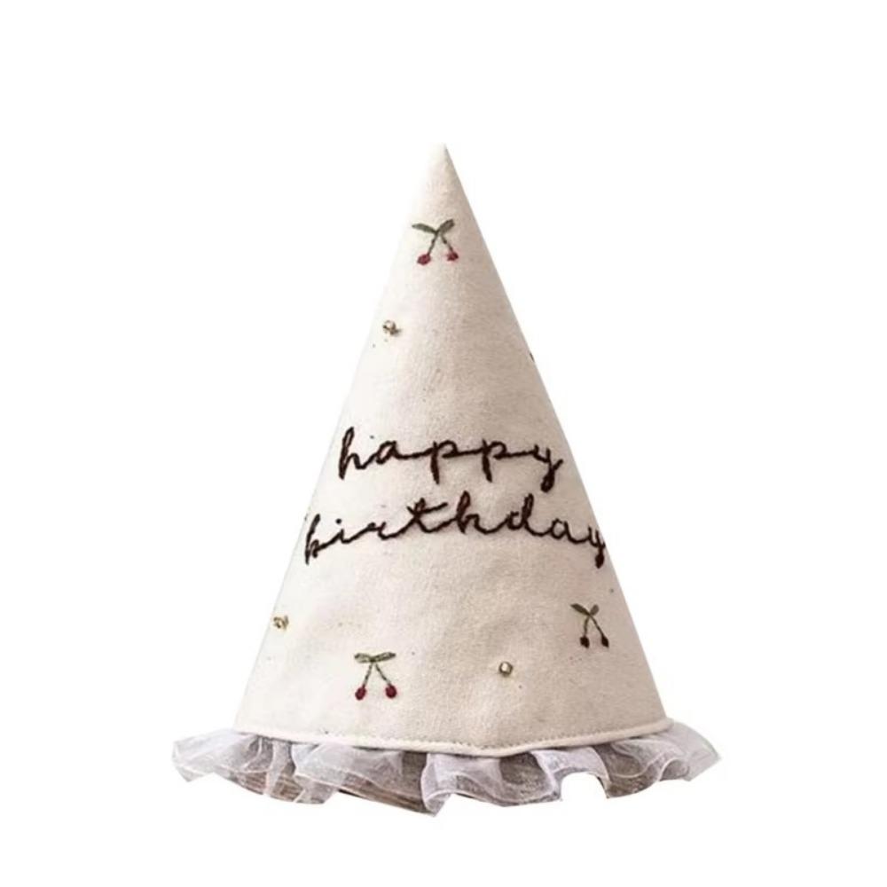 Cute Comfortable Party Hat Embroidery Linen Party Headdress Hats Bow Mesh Birthday Hat Toddlers