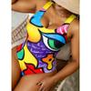 Sommer Sexy Abstraktes Muster Gedruckter Einteiler Badeanzug Schlanke Passform und Schlankmachend, Tiefes U-Rücken Design, Strand Pool Urlaub Auffälliger Mode Badeanzug