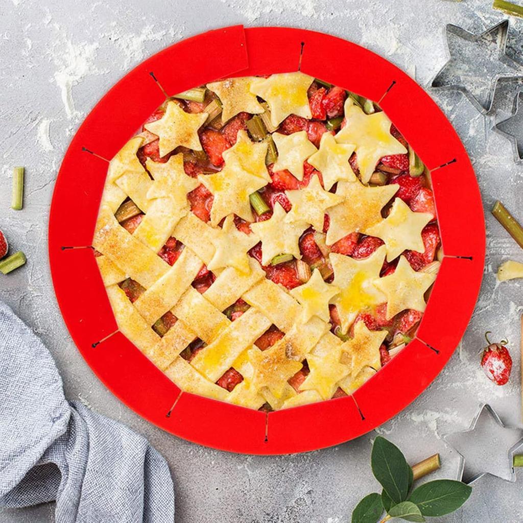 CARGEN Pie Crust Shield, Adjustable Pie Crust Covers for Edges of Pie Silicone Pie Crust Protectors when Baking Pie Baking Accessories 2 Pieces Red