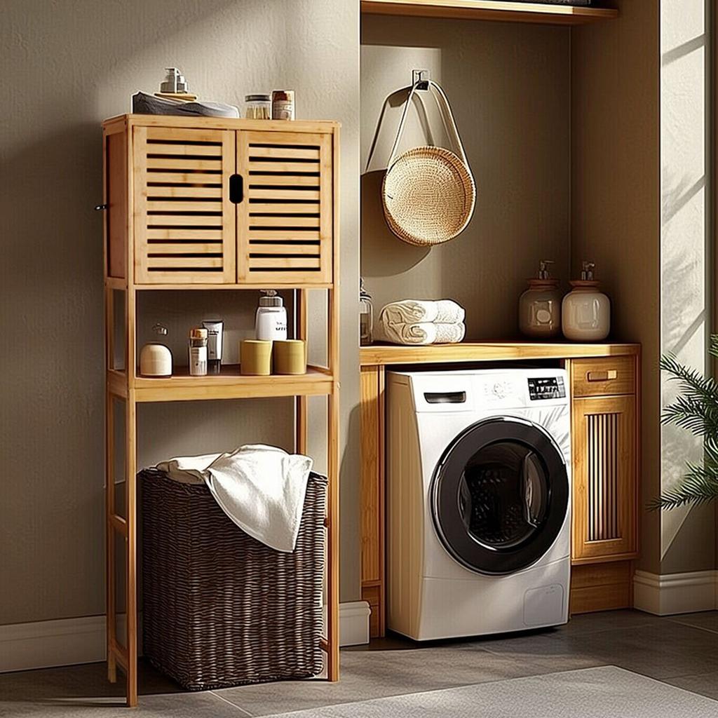 Bamboo Over The Toilet Storage Cabinet with Adjustable Shelf 68.9" H