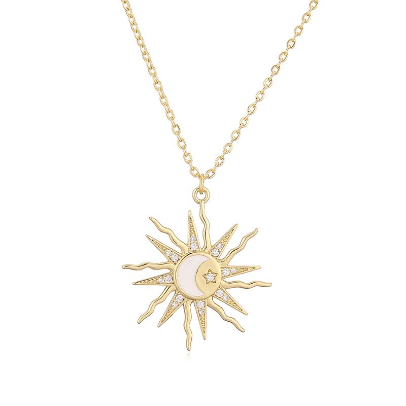 

HECHENG,Cute Enamel Oil Drop Crafted Sun Moon Star Pendant Necklace Ladies Golden Couple Jewellery 1 Pcs Other&45cm
