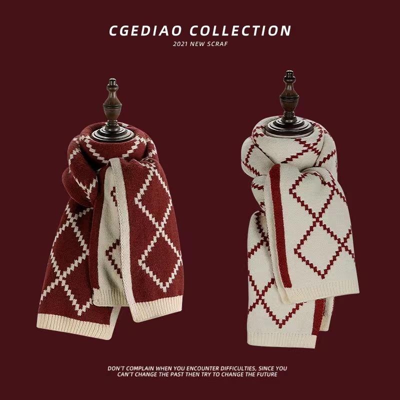 Korean-Style Houndstooth Knitted Round Neck Scarf - Warm, Versatile, Trendy Autumn/Winter Accessory