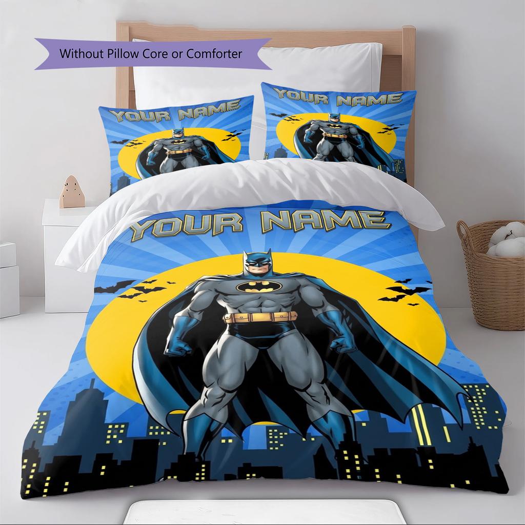 Name Custom Bat Hero Pattern Bedding Set Quilt Cover Pillowcase Home Decor Gift (1 * duvet cover + 2 * pillowcase, without core)