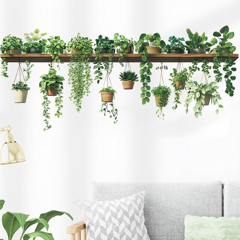 Hanging Green Potted Plants Wall Decal Realistic Look Removable Design For Bedroom Living Room Office Home Decor