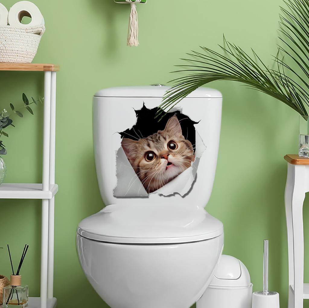 Cute Cat Toilet Stickers, Waterproof Removable Self-Adhesive Bathroom Home Decor