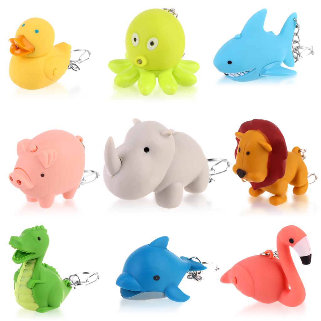 9 Stück Krankenschwester-Taschenlampe, Kinderkrankenschwester-Taschenlampe, Schlüsselanhänger mit Tier-Taschenlampe, Schlüsselanhänger, Delphin, Löwe, Flamingos, Dinosaurier, Hai, Nashorn