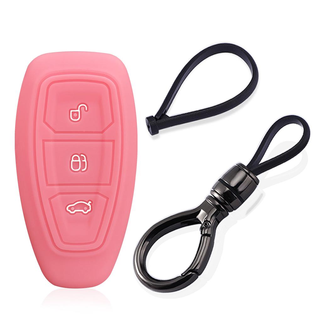For Ford Focus MK3 MK4 Fiesta Ecosport Kuga Mondeo Silikon Nøkkelveske 3 Knapper Fjernkontroll Nøkkeldeksel Skall Fob Nøkkelringholder