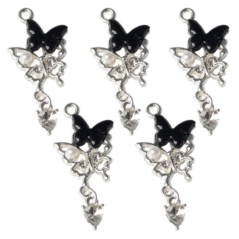 5Pcs Simple Alloy Zircon Resin Pearl Inlaid With Butterfly Pendant Diy Bracelets Necklaces Jewelry Accessories