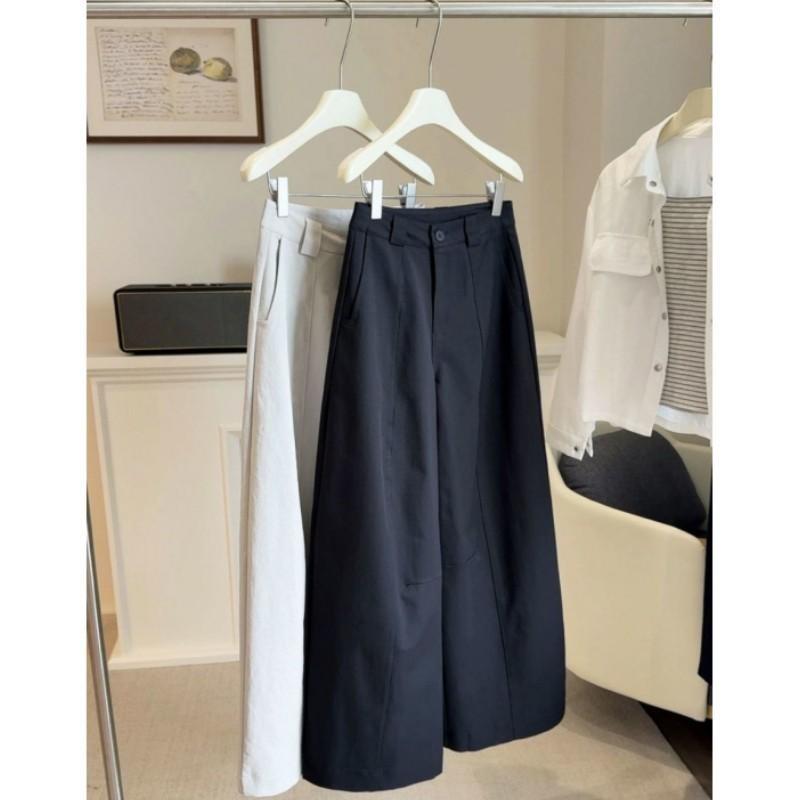Pantalon Casual Polyvalent pour Femme Automne, Taille Haute, Coupe Ample, Amincissant, Jambe Large—Pantalon Commuter Uni