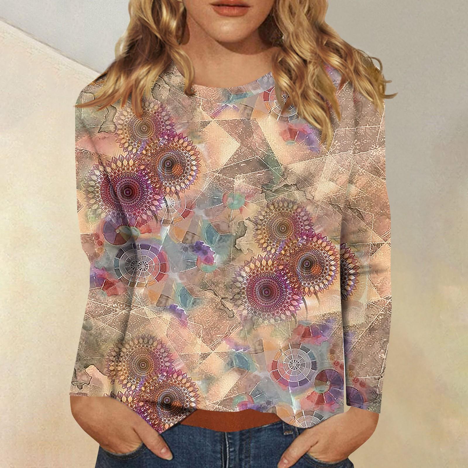 

Женская модная повседневная футболка с круглым вырезом и длинным рукавом с принтом, топ XXXXL