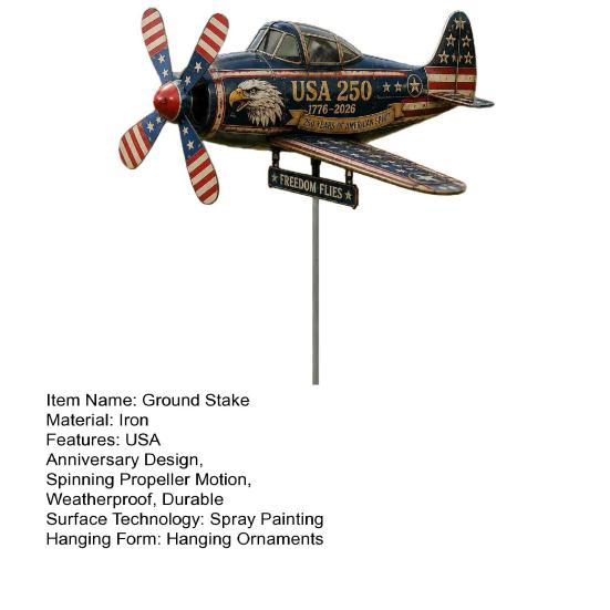 Yousheng USA 250th Vintage Plane Wind Spinner, 1776 2026 Patriotic Helicopter Windmill Stake with Spinning Propeller, 2D Outdoor Metal Airplane
