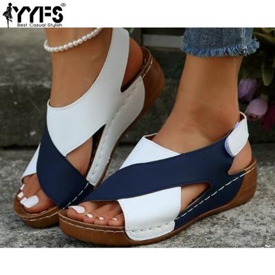 Women Wedge Sandals Contrast Color Open Toe Soft Sole Shoes Comfortable Outdoor Summer Sandals