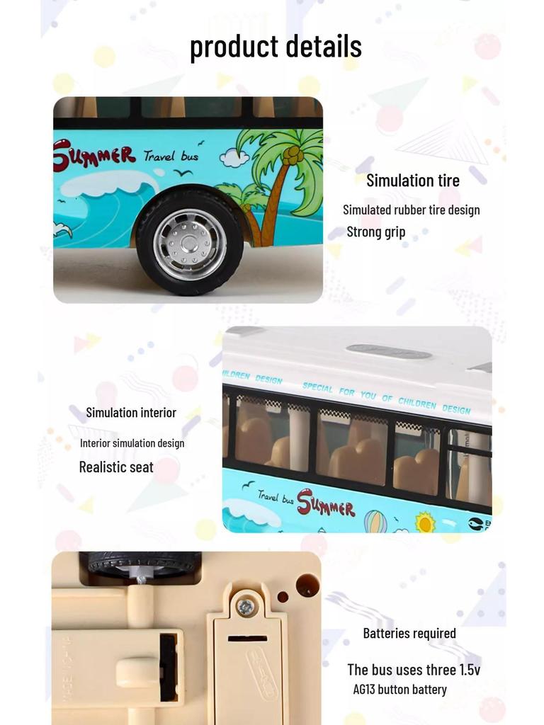 Children's Light & Sound Inertial Bus Toy with Opening Doors and Music