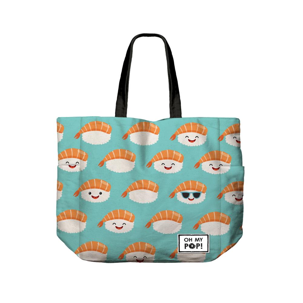 Super Merchant Modne strand-boodschappentas Oh My Pop! Turquoise Nigiri 46X35X10 Cm