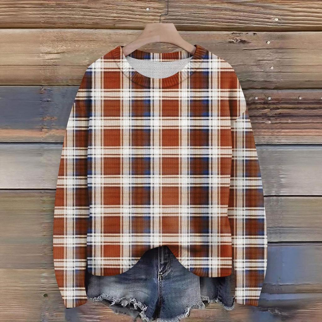 Long Sleeve Pullover Sweaters For Women O Neck Casual Cute Printing Knit Oversized Sweater