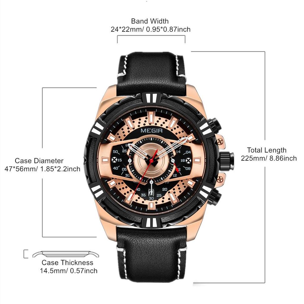 New Watches Men Luxury Brand MEGIR Chronograph Men Sports Watches Waterproof Leather Quartz Men's Watch Relogio Masculino