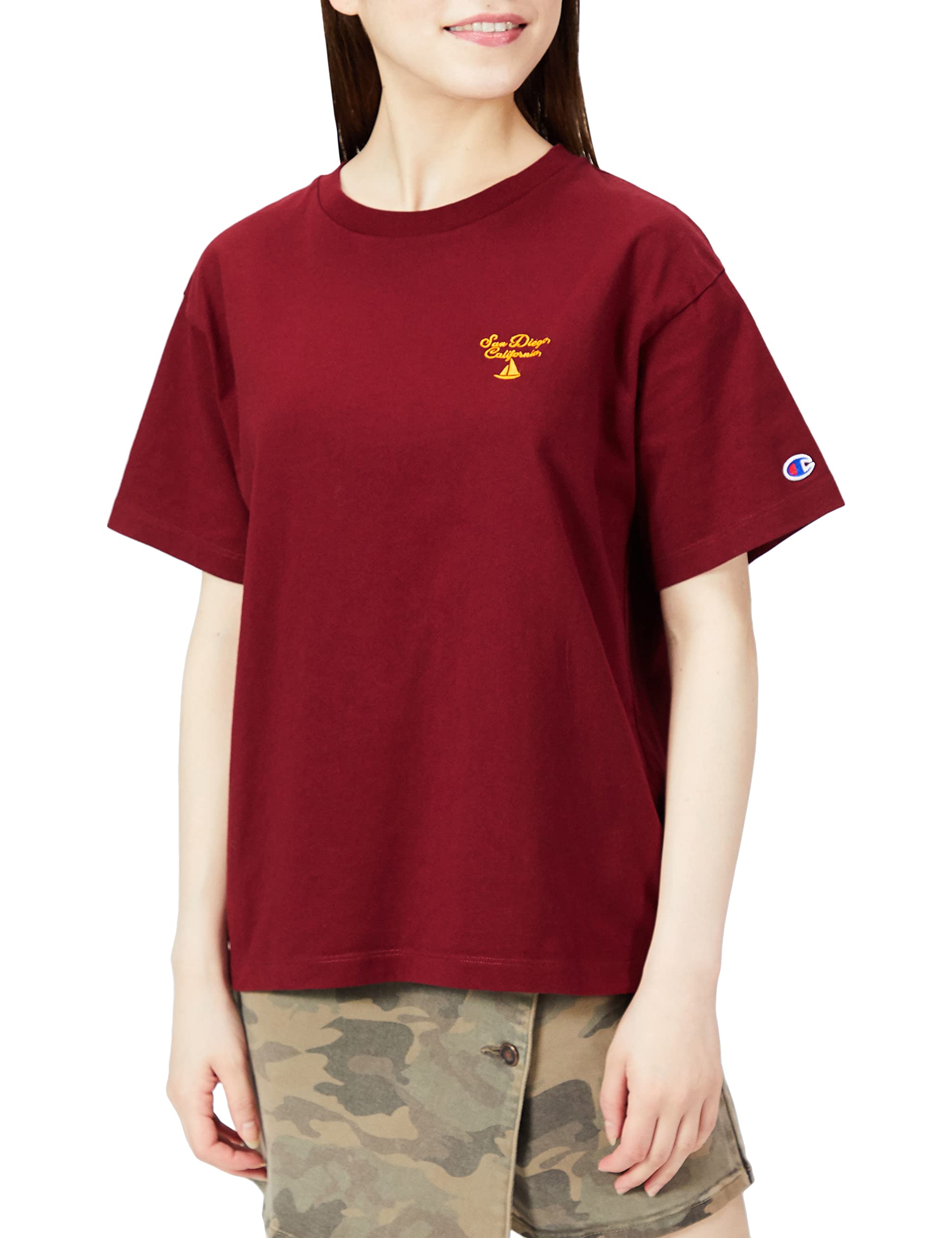 

Champion Casual Short Sleeve Logo Relaxed Dark Size M Women s T-Shirt, 100% Cotton, Single-Point Embroidery, Fit, Purple, (CW-V325)