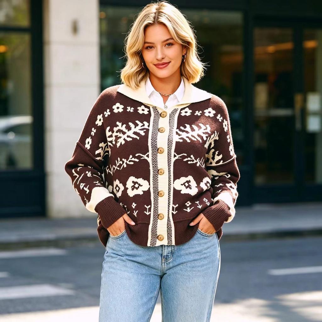 Women's Knit Cardigan with Lapel, Single-Breasted, Long Sleeve, Loose Fit, Casual Winter Coat