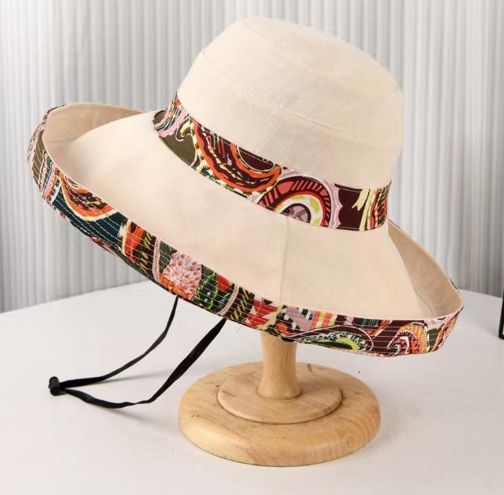 Women's Bucket Hat Spring Summer Hats For Women Ethnic Style Fisherman Cap Large Brim Sunshade Foldable Korean Casual Travel New